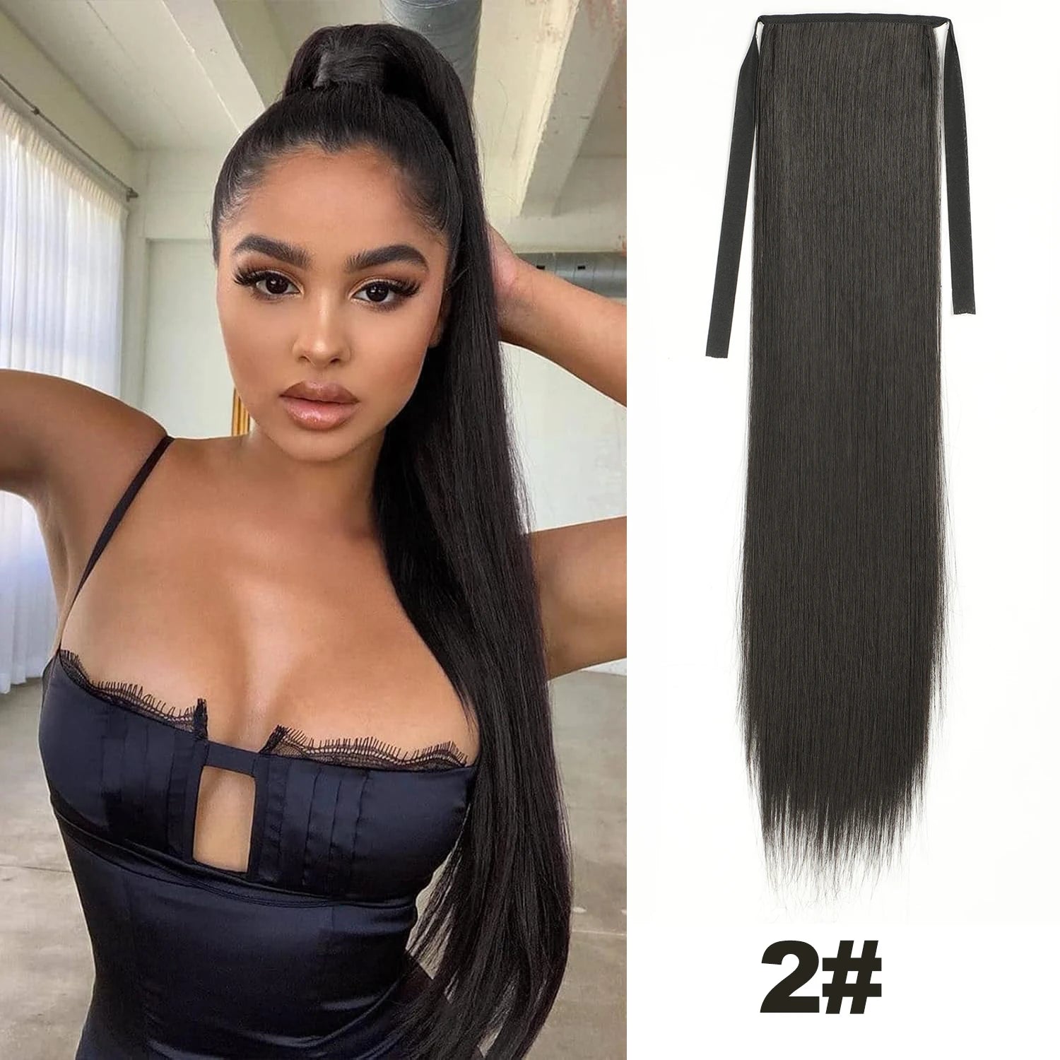 Straight Long Ponytail Extensions 22inch Natural Black Wrap Around Synthetic Hair Piece Pony Tail Hair Hairpieces for Women Girl Khamik Shop Online