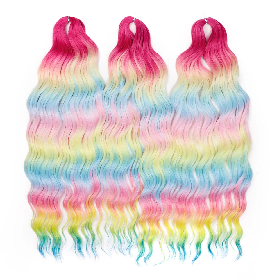 FREEDOM Synthetic Curly Braiding Hair Extensions 24 Inch/60 cm Long Deep Wavy Twist Crochet Braids Hair Ombre Brown Rainbow Hair Khamik Shop Online
