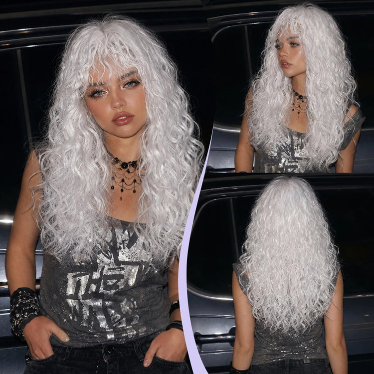 LOUIS FERRE Long Wavy Ombre Brown Wig with Bangs Synthetic Hair Wig Heat Resistant Daily Wear Office Party Cosplay Halloween Khamik Shop Online