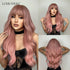 LOUIS FERRE Long Wavy Ombre Brown Wig with Bangs Synthetic Hair Wig Heat Resistant Daily Wear Office Party Cosplay Halloween Khamik Shop Online