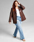 Trendy Plus Size Long Faux-Leather Blazer Amber Chrysippus