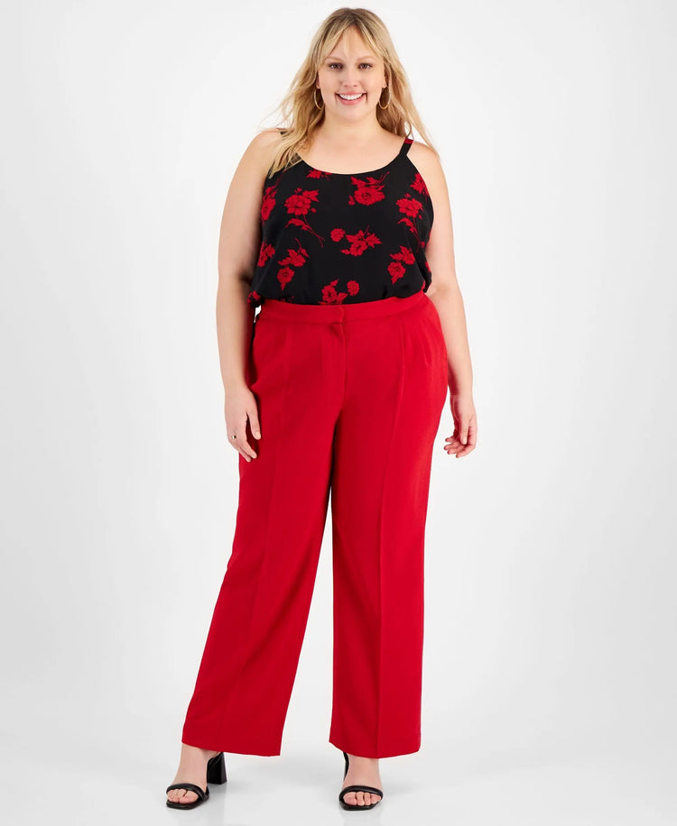 Bar III Plus Size Textured Crepe Wide-Leg Pants Amber Chrysippus