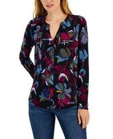 International Concepts Petite Split Neck Zippered Pocket Top Amber Chrysippus