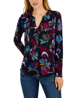 International Concepts Petite Split Neck Zippered Pocket Top Amber Chrysippus