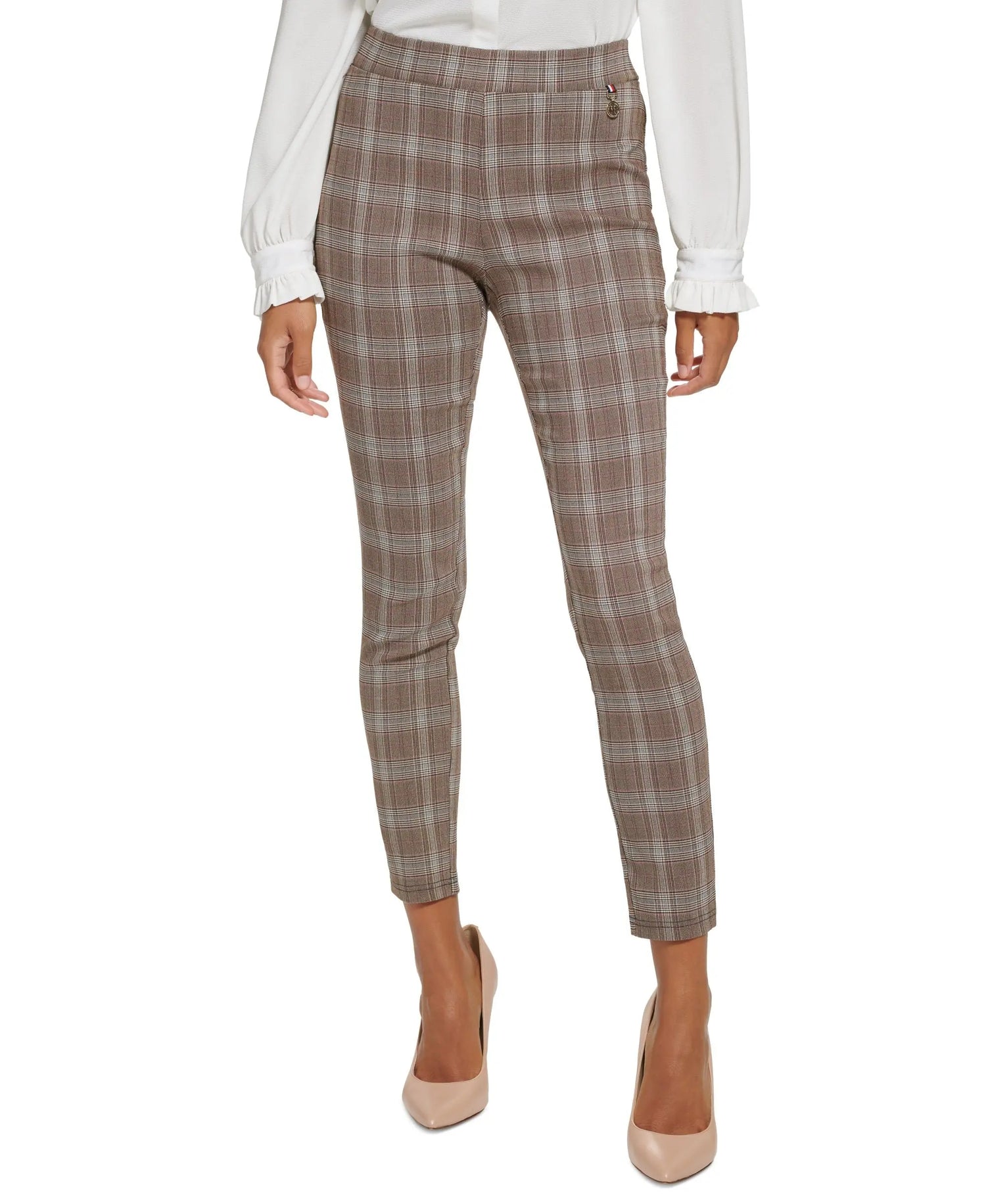 Tommy Hilfiger Pull On Skinny Leg Plaid Pant Amber Chrysippus