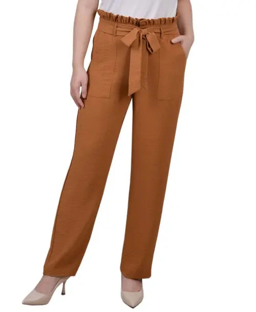 NY Collection Petite Belted Paper Bag Waist Pants Amber Chrysippus