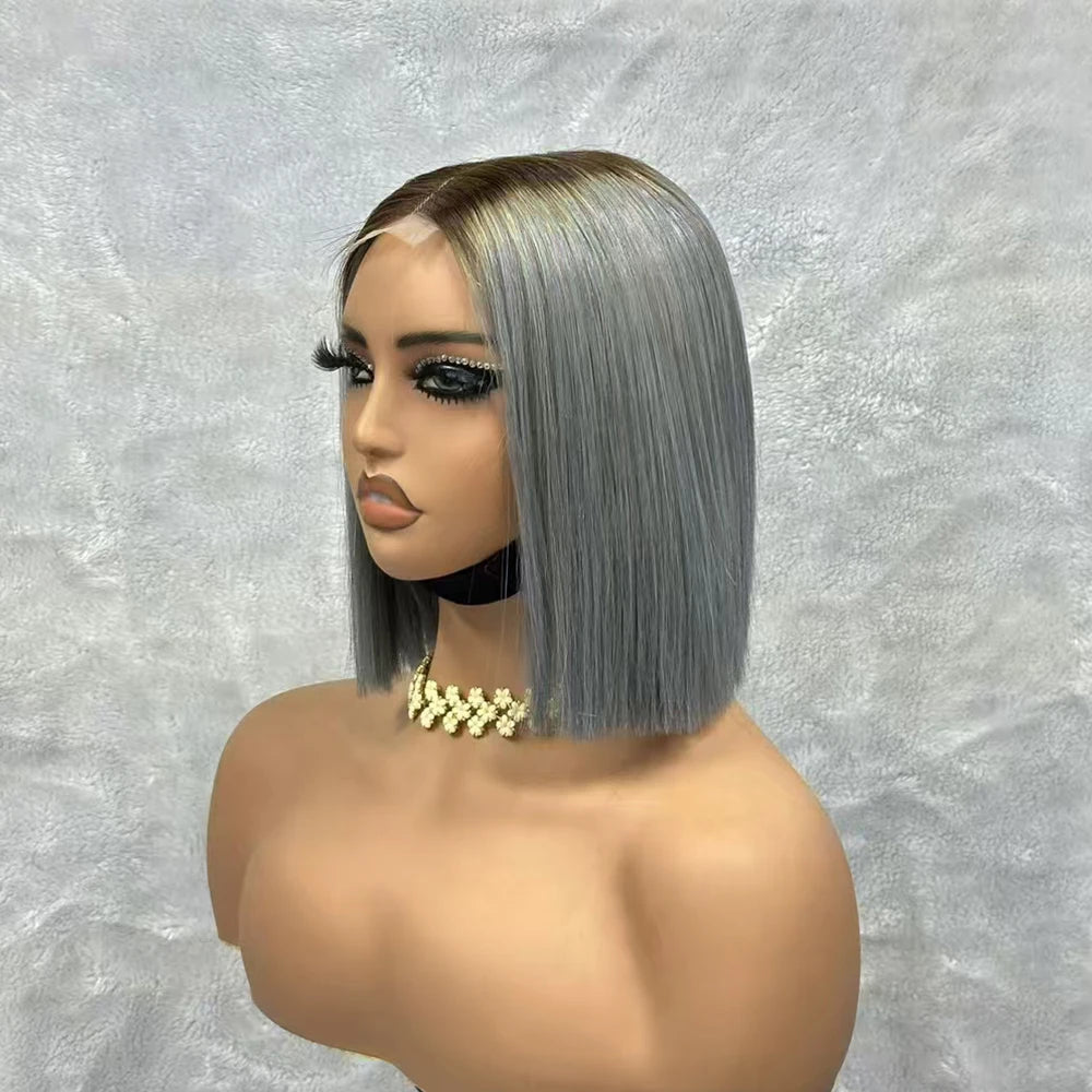 Bone Straight Short Bob Human Hair Brazilian Raw Hair Bone Straight Bob Wig 2x6 Lace Closure Color Wigs for Women Khamik Shop Online