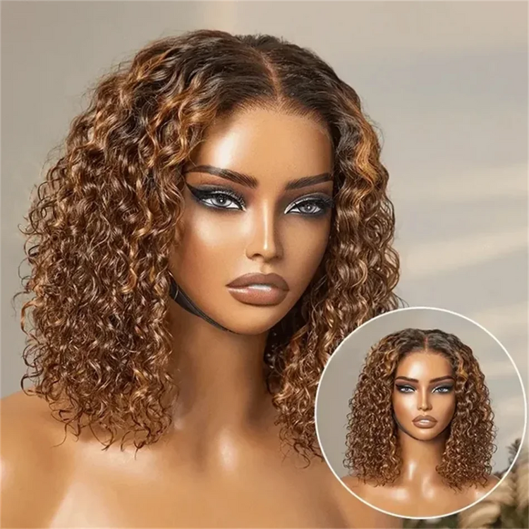 Highlight Honey Blonde Wear And Go Glueless Bob Wig Human Hair Curly Deep Wave Ombre Brown 5X5 Hd Lace Closure Wig 250 Density Khamik Shop Online