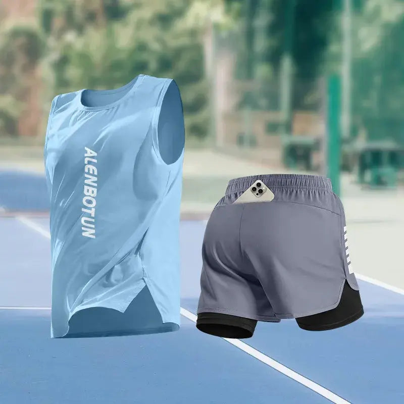Men Running Sports Set Summer New Arrival Marathon Training Fitness Outfits Professional Quick Dry Basketball Tank Top And Short Khamik Shop Online