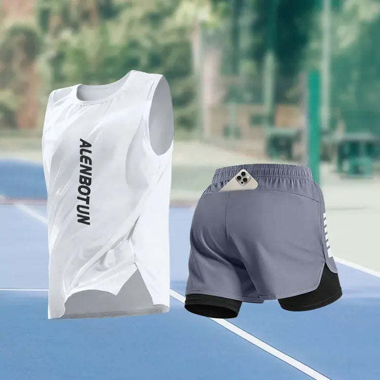 Men Running Sports Set Summer New Arrival Marathon Training Fitness Outfits Professional Quick Dry Basketball Tank Top And Short Khamik Shop Online