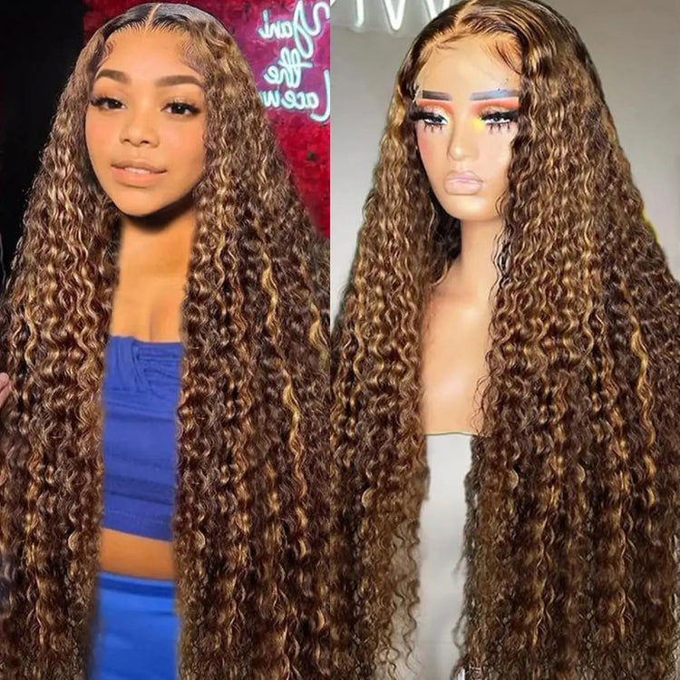 36 Inch Deep Wave P4/27 Highlight Ombre 13x6 13x4 HD Transparent Lace Front Wigs Curly Lace Frontal Wigs for Women Pre Plucked Khamik Shop Online