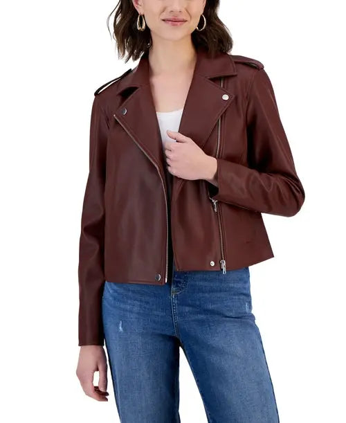 International Concepts Womens Faux Leather Jacket Amber Chrysippus