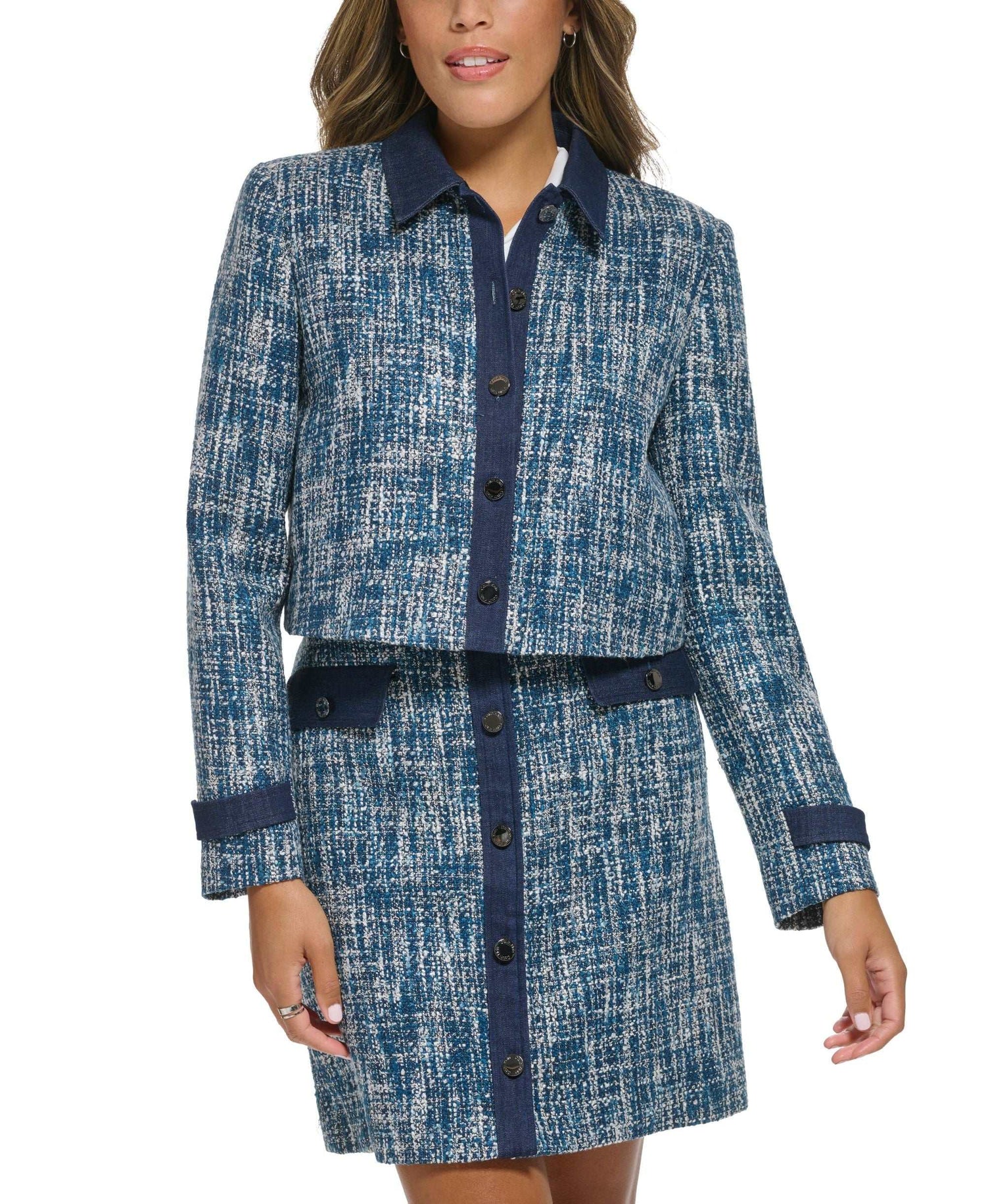 Petite Tweed Button-Front Cropped Blazer Amber Chrysippus