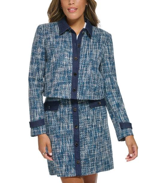 Petite Tweed Button-Front Cropped Blazer Amber Chrysippus