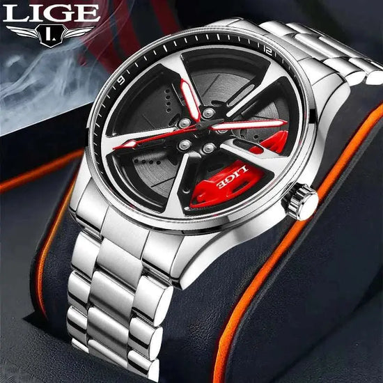 LIGE Unique Creative Quartz Man Watch Steel Band Casual Sports Waterproof Luminous Rotating Wheel Dial Watches for Men Gifts Box Khamik Shop Online