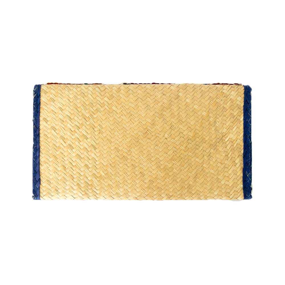 Hand woven Clutch Bag With Embroidery Triangles with Blue Trim. – Women&