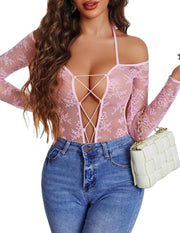 Women Lace Teddy Bodysuit Cut Out One Piece Lingerie Mini Babydoll