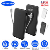 10000mAh Power Bank Portable Charger With US Plug 2 Built-in Cables Pear Daisy