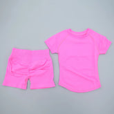 AURA SHARK 2 Piece Yoga Set Women Seamless Short Sleeve T Shirt High Waist Shorts Fitness Workout Clothes Gym Suit Activewear Khamik Shop Online