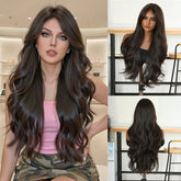 LOUIS FERRE Long Wavy Ombre Brown Wig with Bangs Synthetic Hair Wig Heat Resistant Daily Wear Office Party Cosplay Halloween Khamik Shop Online