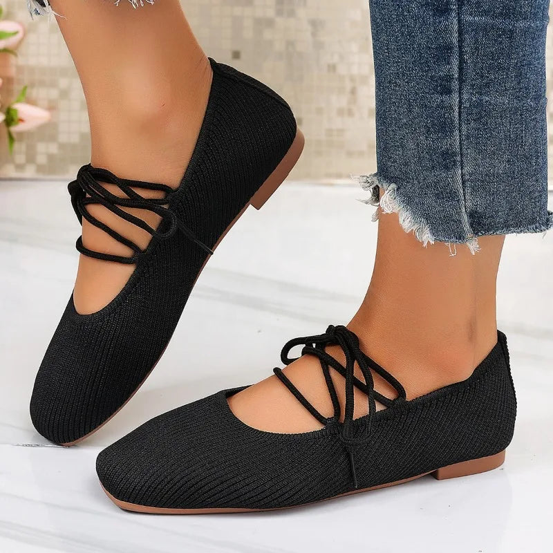 French Flat Mary Jane Shoes 2026 Summer New Breathable Lightweight Ballet Versatile Knitted Women&