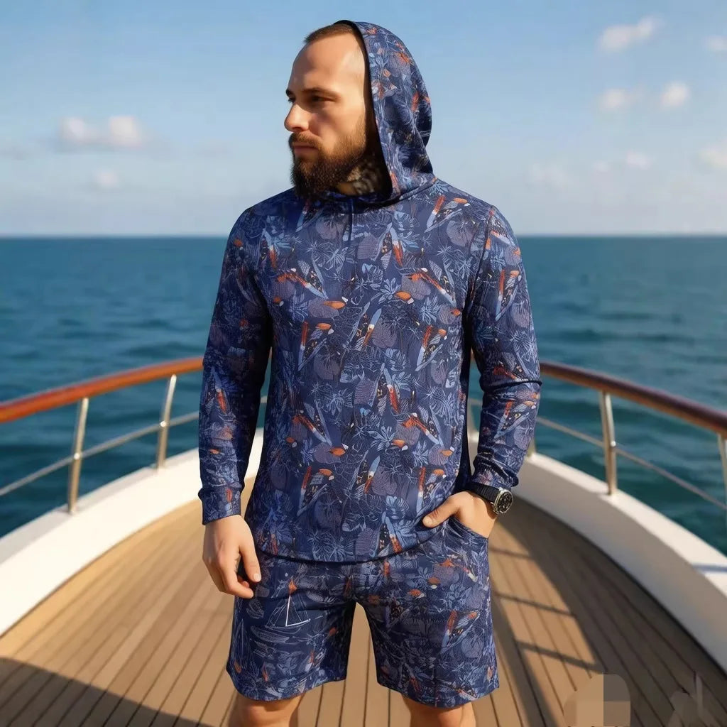 2026 New Camouflage Print Unisex Hooded Two Piece Set Long Sleeve Shirt Shorts Breathable Loose Summer Beach Streetwear Casual W Khamik Shop Online