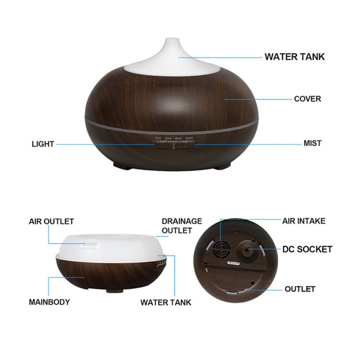 Mistyrious Essential Oil Humidifier Natural Oak Design With Easy Salmon Lucky