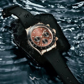PAGANI DESIGN Men Quartz Chronograph Watch RoseGold Case Black Ceramic Bezel Brown Dial Rubber Strap Waterproof Sports watch+box Khamik Shop Online