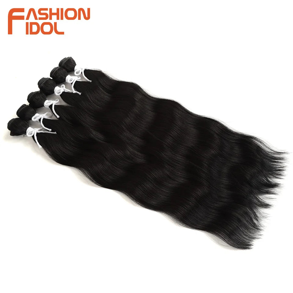 FASHION IDOL Water Wave Hair Bundles Synthetic Hair Extensions Ombre Blonde Hair Weave Bundles 6pcs 20" High Temperature Fiber Khamik Shop Online
