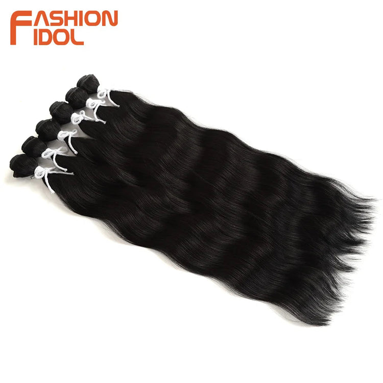 FASHION IDOL Water Wave Hair Bundles Synthetic Hair Extensions Ombre Blonde Hair Weave Bundles 6pcs 20" High Temperature Fiber Khamik Shop Online