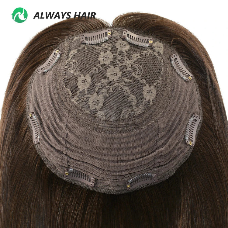 14 Inches Mogolian Cuticle Remy Hair Topper Silky Straight 8x8” Jewish Kosher Human Hairpieces Topper Free Style 120% Density Khamik Shop Online