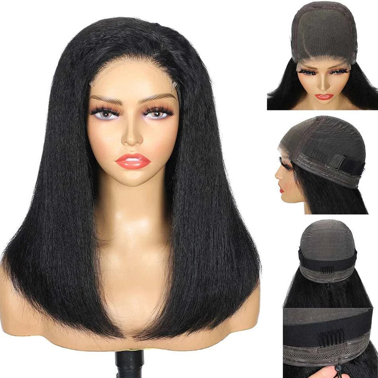 100% Human Hair Kinky Straight 5X5 HD Lace Closure Wigs PrePlucked 200% Density Yaki Straight 13x6 HD Glueless Lace Front Wigs Khamik Shop Online