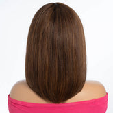 Lekker 12" Long Brown Pixie Cut Straight Bob 100% Human Hair Wigs With Bangs For Women Brazilian Remy Hair Glueless Colored Wig Khamik Shop Online