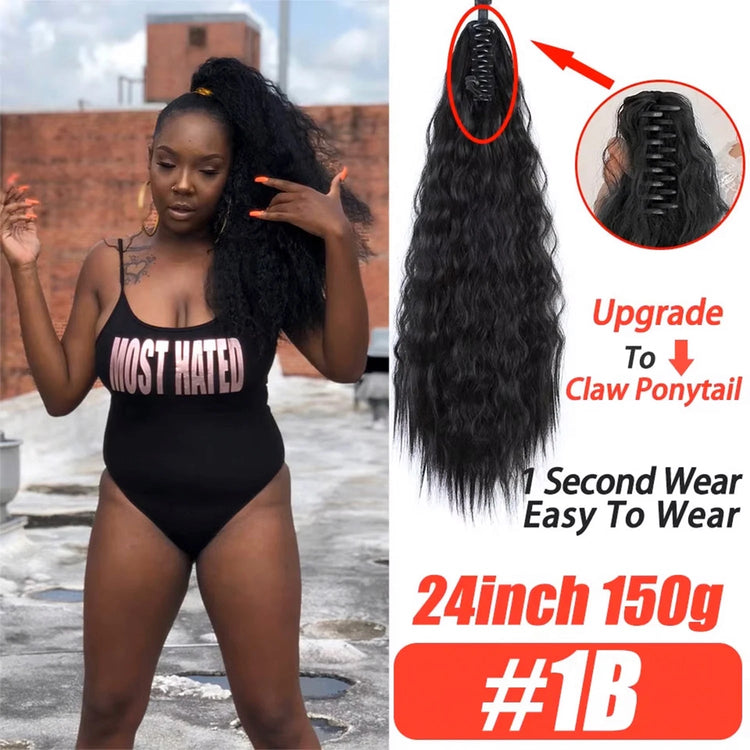 Straight Long Ponytail Extensions 22inch Natural Black Wrap Around Synthetic Hair Piece Pony Tail Hair Hairpieces for Women Girl Khamik Shop Online