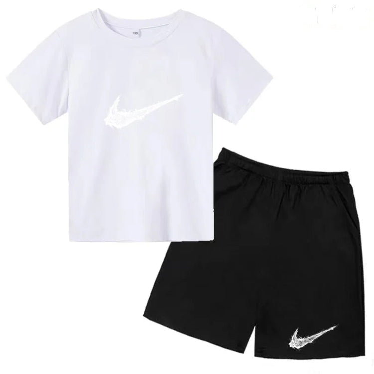 Summer Brand White T-shirt+Shorts Two-piece Set Kids New Clothing Fashion Letter Boy Girl3-13Yrs Sports Short-sleeved Casual Set Khamik Shop Online