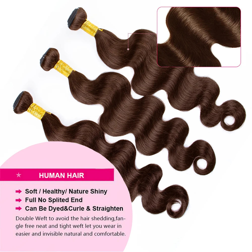 Chocolate Brown Human Hair Bundles Hair Extensions 30 Inch For Woman Body Wave Weave Peruvian Raw Human Hair Bundle 