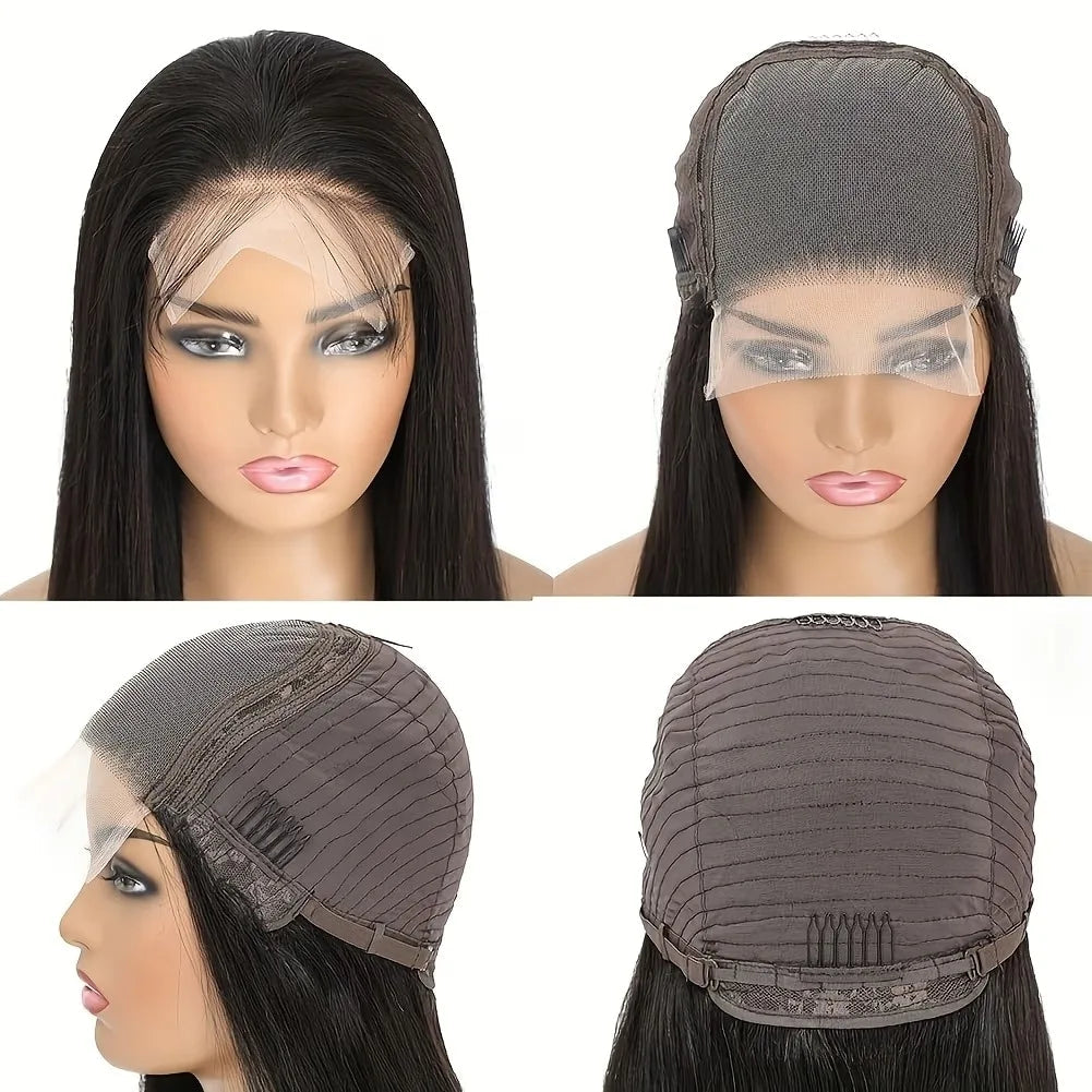 5x5 Natural Color Straight Human Hair Wig Swiss HD Lace Front Straight Wig Three Densities are Avaliable All Fluffy Full Hair Natural Looking Comfortable Pre Plucked Hairline with Baby Hair Easy to Maintain for Everyday and Occasion Use Khamik Shop Online