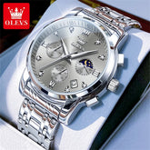 OLEVS 2858 Quartz Watch for Men Classic Three Eye Chronograph Small Dial 24 Hour Moon Phase Luxury Original Men&