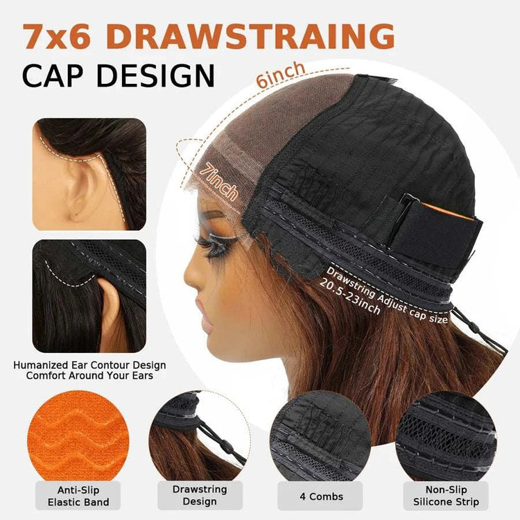 Water Wave Wig 100% Human Hair Wig 7x6 Drawstring Glueless Wigs Curly Wigs Deep Part Silklike HD Lace Wigs Brazilian Remy Hair Khamik Shop Online