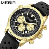 MEGIR Silver Black Quartz Watch Men Military Sport Chronograph Wristwatch with Silicone Strap Luminous Hands Auto Date 2236 Khamik Shop Online