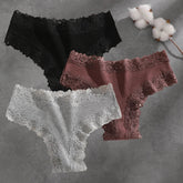 3Pcs Cotton Lace Patchwork Bikini Panties Women Seamless Floral Print Brazilian Pants Low Waist Breathable Female Sexy Lingerie Khamik Shop Online