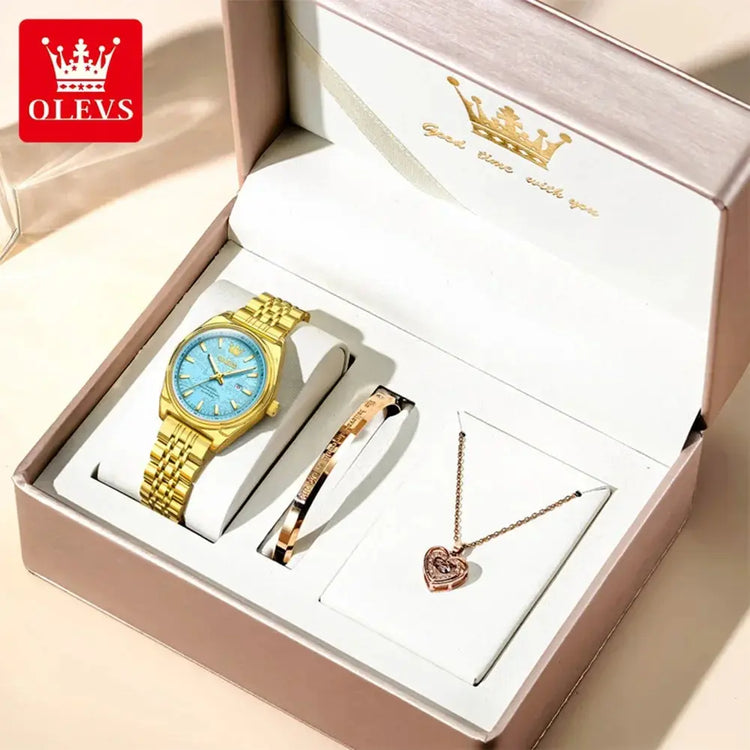 OLEVS New 3703 Watches Woman Elegant Quartz Watch Waterproof Luminous Stainless Steel Date Watches Woman Bracelet Gifts Box Khamik Shop Online