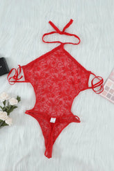Halter Neck Backless Strappy Lace Teddy Jade