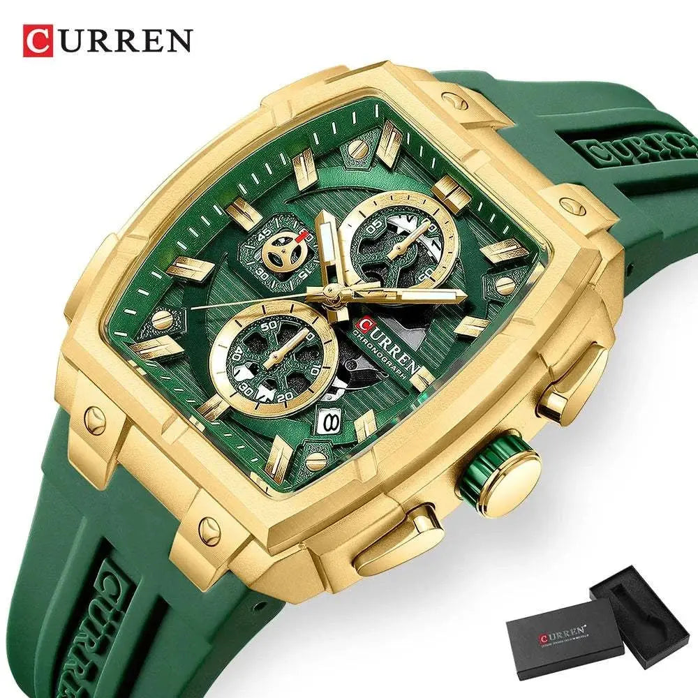 CURREN Luxury Vintage Watch for Men Sports Chronograph Quartz Wristwatches with Silicone Strap,Date,Luminous Khamik Shop Online