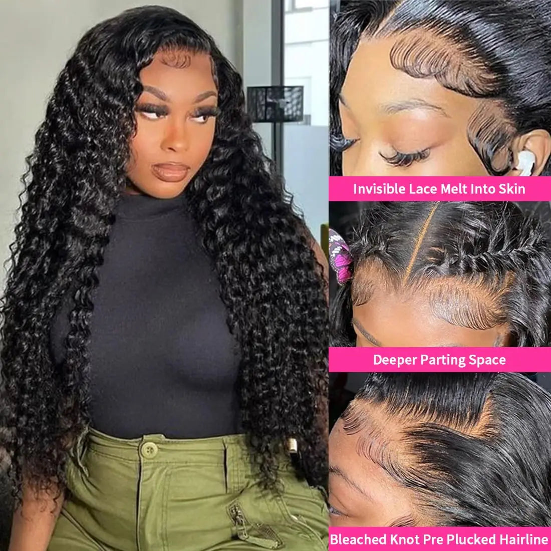 Deep Wave 40 30 inch 13x6 HD Transparent Lace Front Human Hair PrePlucked Brazilian Deep Wave Lace Frontal Wig with Deep Hair Khamik Shop Online