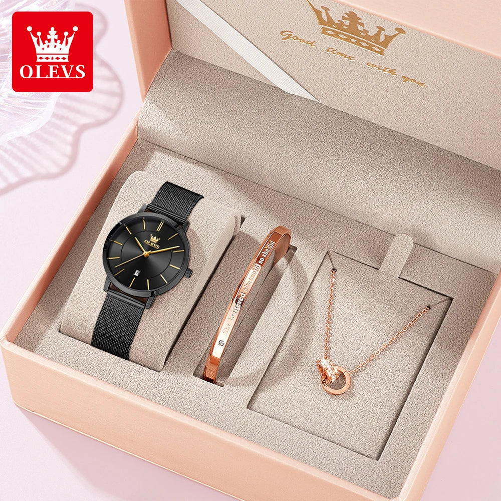 OLEVS Woman Watch 5869 Elegant Fashion Quartz Wristwatch Waterproof Date Watches For Woman Set Bracelet Watch Box Gifts Original Khamik Shop Online