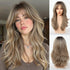 LOUIS FERRE Long Wavy Ombre Brown Wig with Bangs Synthetic Hair Wig Heat Resistant Daily Wear Office Party Cosplay Halloween Khamik Shop Online