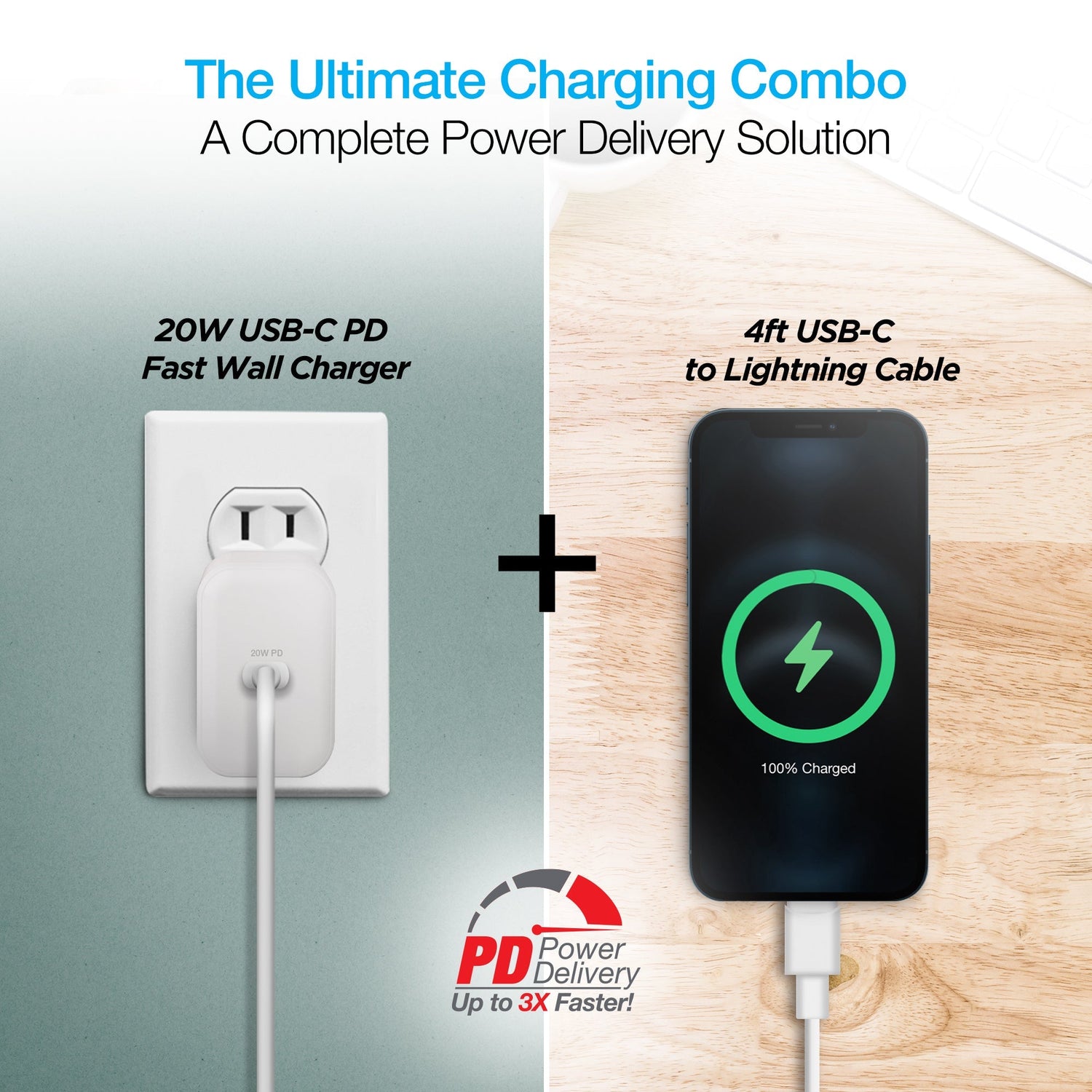 Naztech 20W PD Wall Charger + USB-C to Lightning 4ft Cable Sky Iapetus