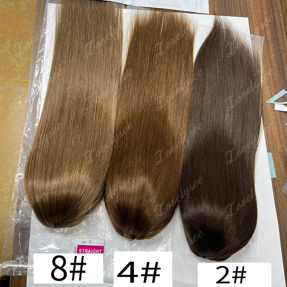 Lovelysee 3/4 Half Wig Human Hair With Clip in Hair Extensions Silky Straight Remy Hair Brown Color Soft 150% 180% Wig For Women Khamik Shop Online