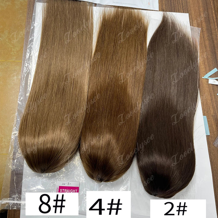 Lovelysee 3/4 Half Wig Human Hair With Clip in Hair Extensions Silky Straight Remy Hair Brown Color Soft 150% 180% Wig For Women Khamik Shop Online